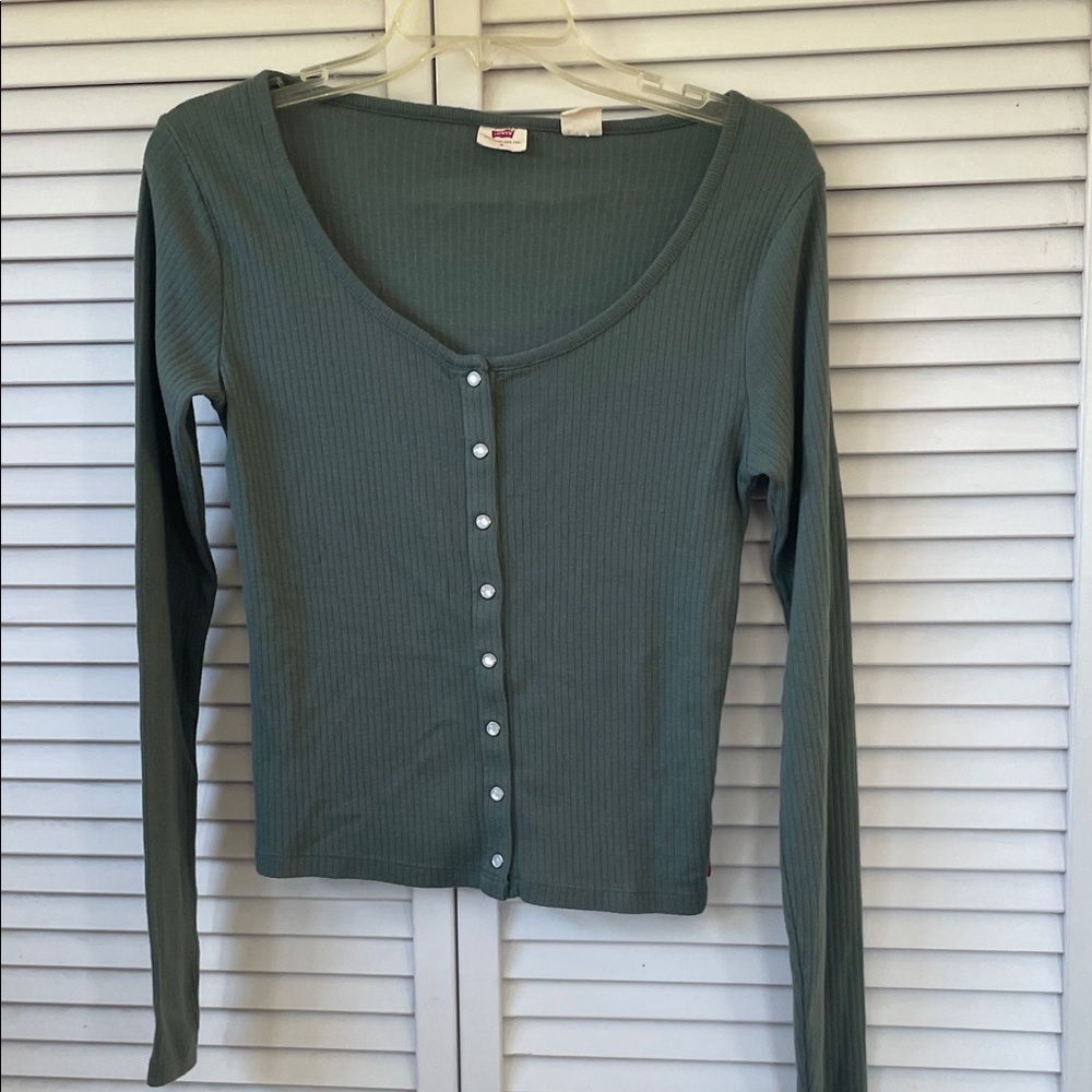 Levi's Green Button Down Ribbed Top
